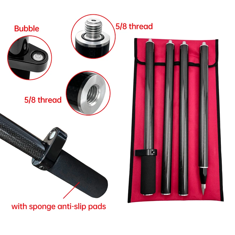 Horizontal Slip Resistance 2m Four-section Measuring Rod Carbon Fiber Extension Prism Pole 4 Poles 32mm Diameter