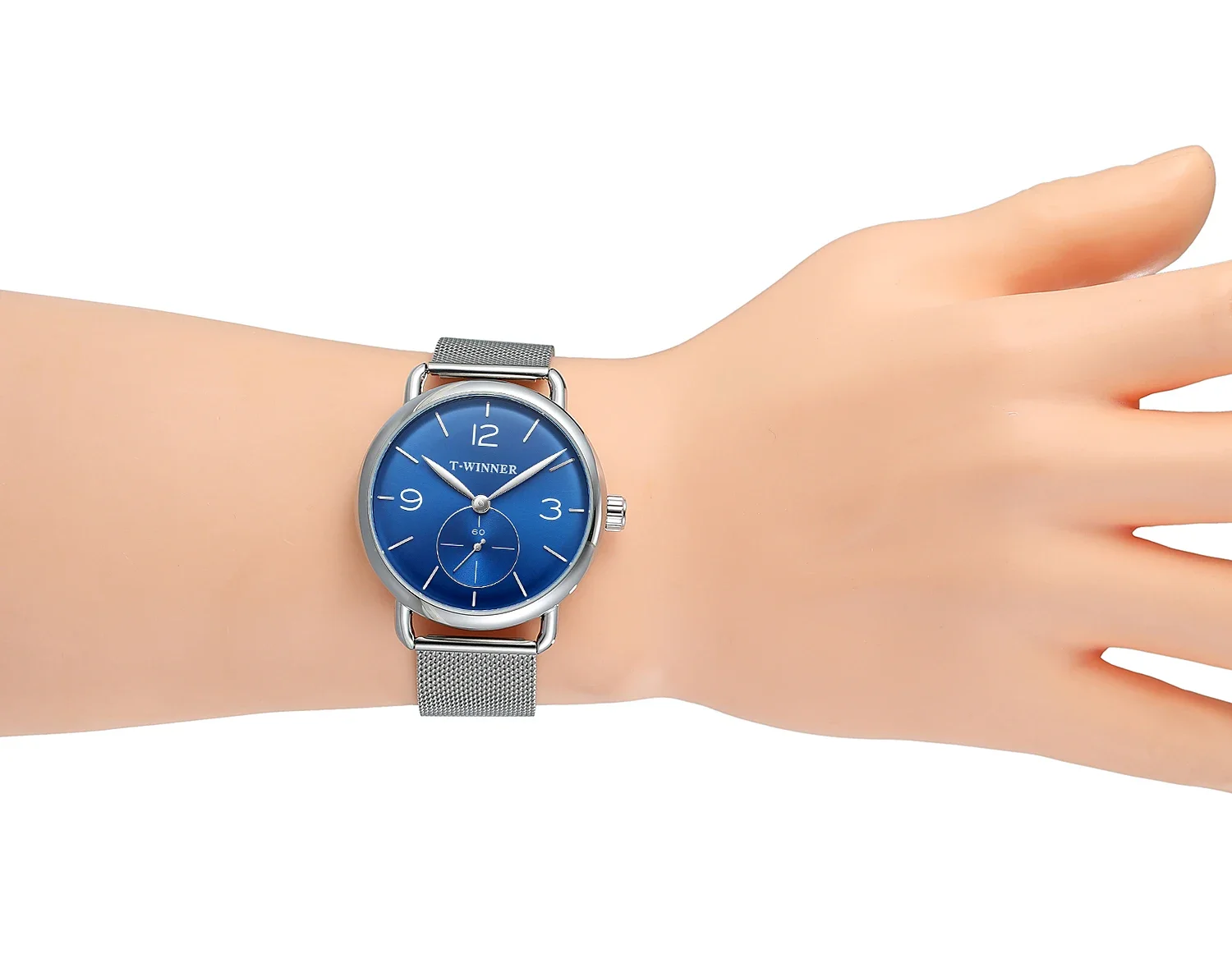 T-winner Simple Wind Double Display Size Ring Mechanical Watch Black Gold Circular Watch Steel Strap Watch