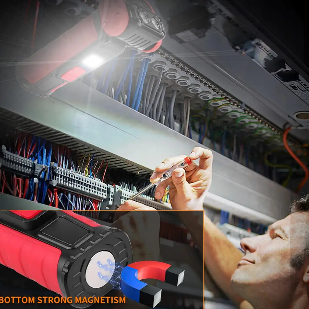 مصباح يدوي محمول عالي الطاقة، ضوء عمل متعدد الوظائف مع مشبك شعلة جيب فائقة السطوع، سلسلة مفاتيح صغيرة مغناطيسية LED