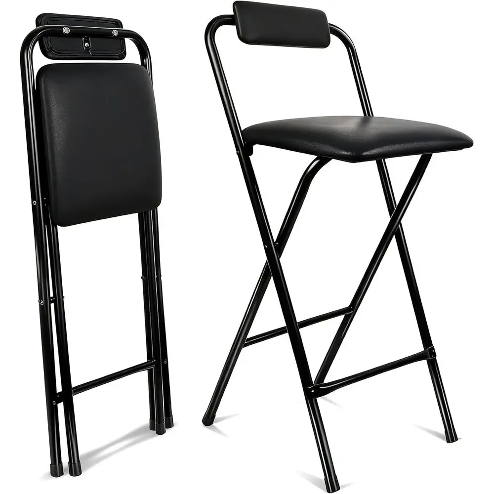 

Portable Collapsible Bar Stool with Back, Leather Padded, Comfortable for Kitchen or Counter Height, 25.5 Inch Seat