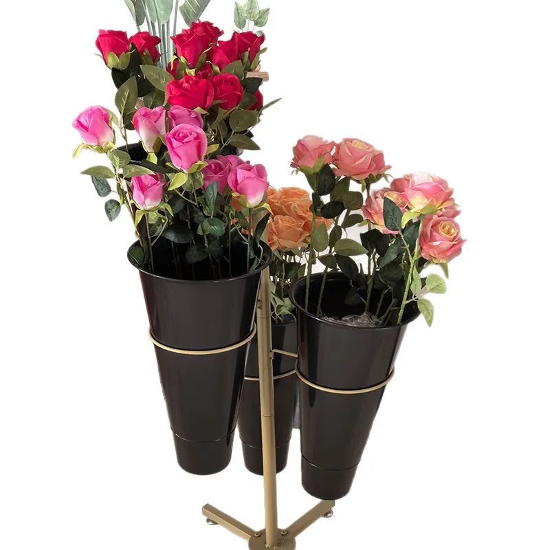Rotatable flower rack shop wrought iron bucket display rack multi-layer simulated flower display rack custo