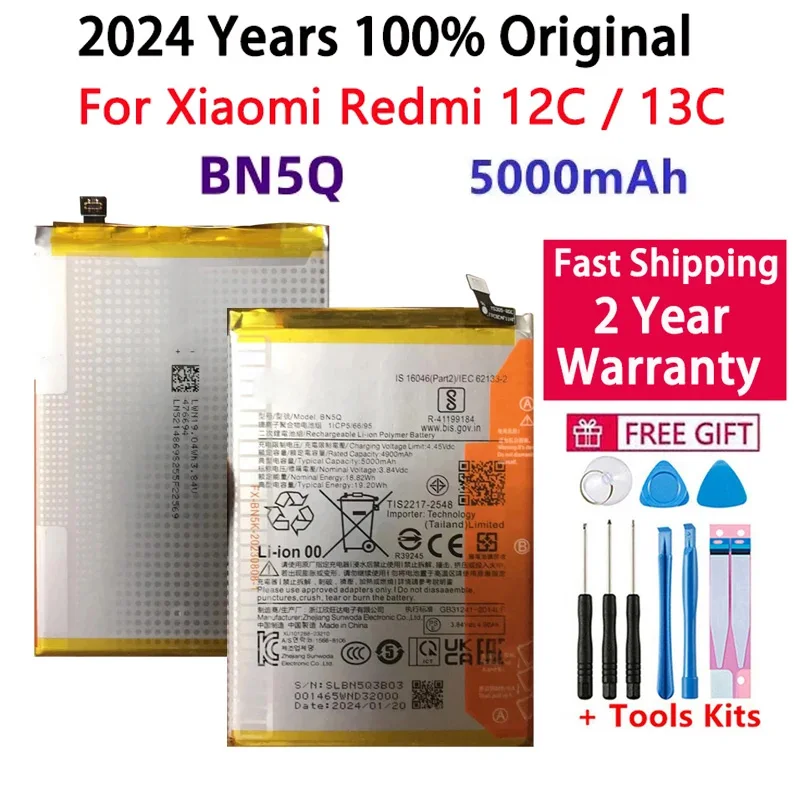 2024 Years 100% Original BN5Q For Xiaomi Redmi 12C / Redmi 13C 23124RN87C Mobile Battery Replacement Batteries Fast Shipping