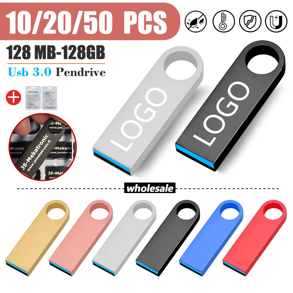 

10/20/50 шт. Бесплатный индивидуальный логотип USB-накопитель 3,0, высокоскоростной флэш-накопитель 16 ГБ, 32 ГБ, 64 ГБ, 128 ГБ, металлические USB-накопители с ключом
