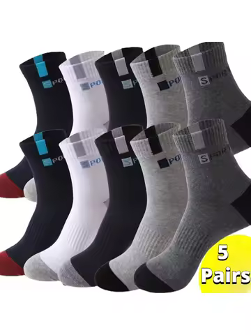 Cotton Sock for Men Sport Breathable Soft Letter Fashion Sneakers High Elastic Middle Tube Stocking Towel Sox Summer Running