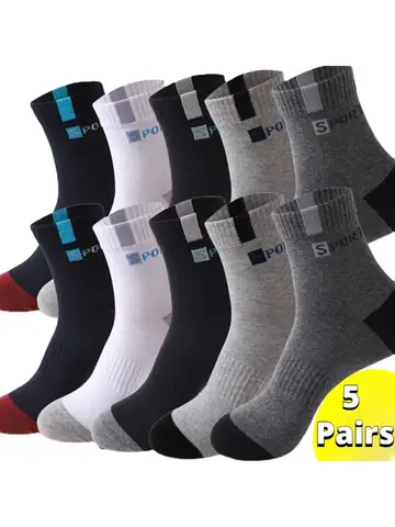 Cotton Sock for Men Sport Breathable Soft Letter Fashion Sneakers High Elastic Middle Tube Stocking Towel Sox Summer Running