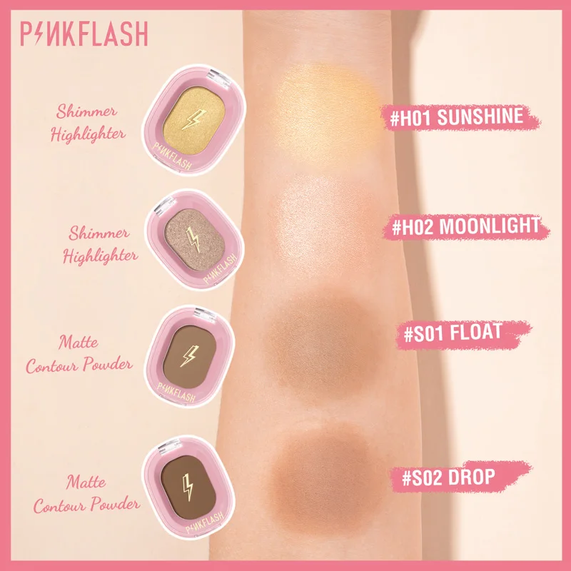 PINKFLASH-resaltador facial mate, paleta bronceadora, resistente al agua, brillo de larga duración, corrector de contorno facial Natural, Cosméticos