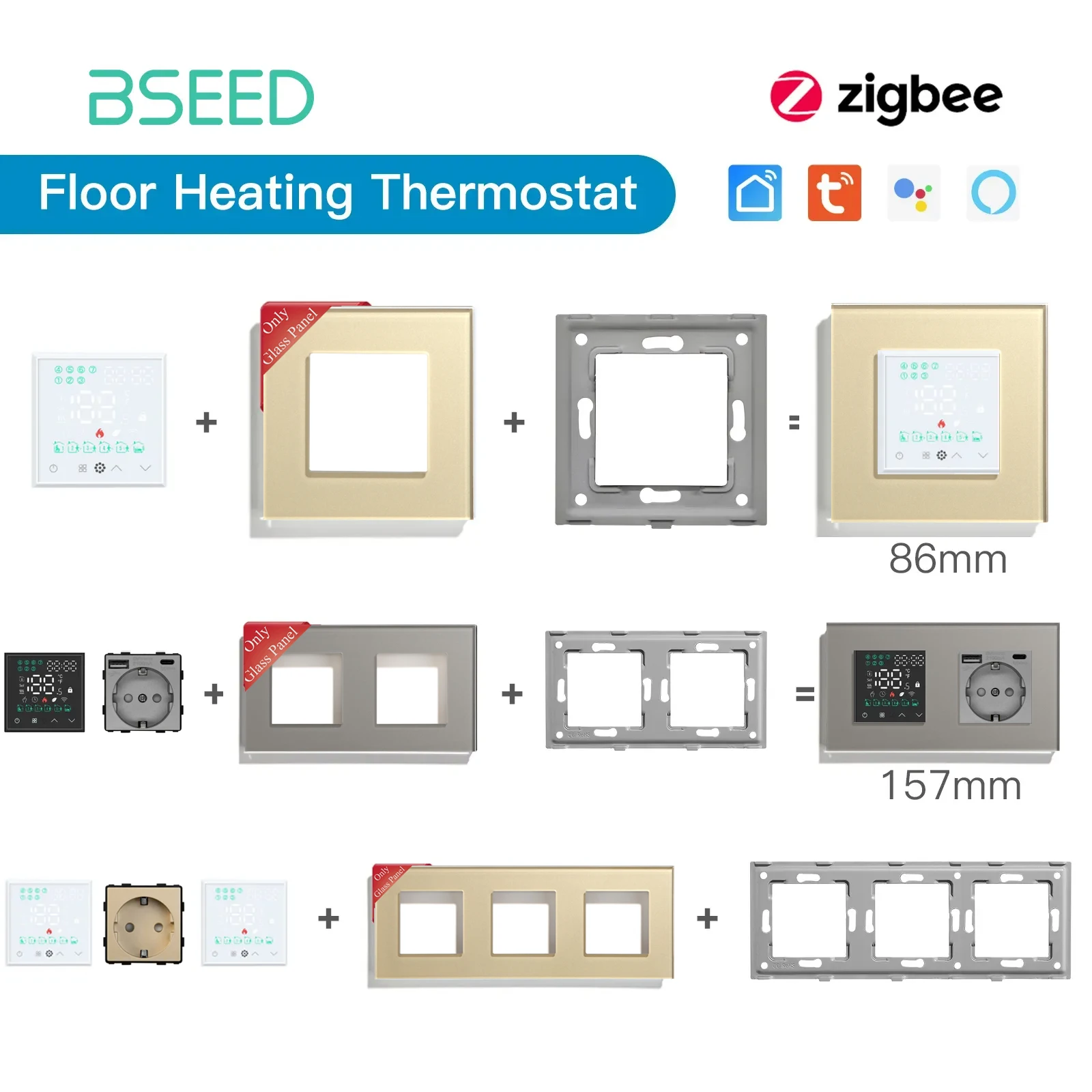 BSEED ZigBee Electric Floor Heating Water Boiler Room Thermostat Touch Screen Module Part Alexa Temperature Controller Tuya APP