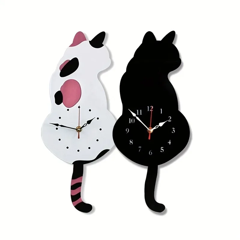 1pc Whimsical Black Cat Pendulum Wall Clock with Moving Tail - Fun and Unique Home Decor for Living Room Office Café and Bedroom