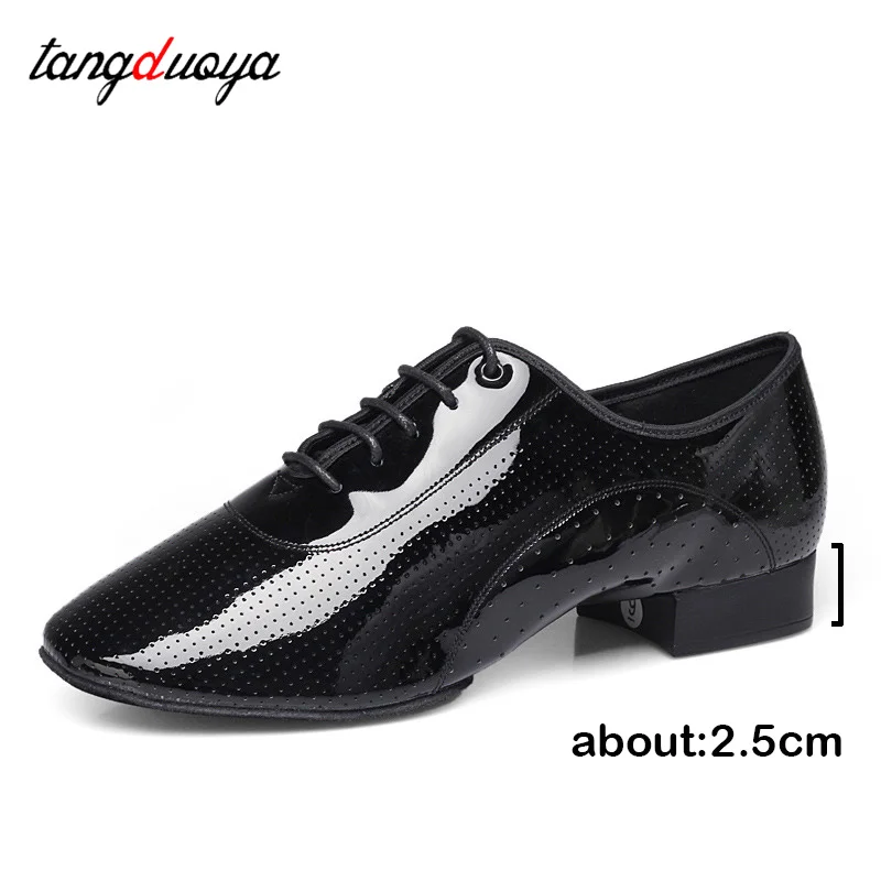 genuine leather Latin dance shoes breathable men\'s shiny leather modern Square dance shoes Indoor fur soled patent leather