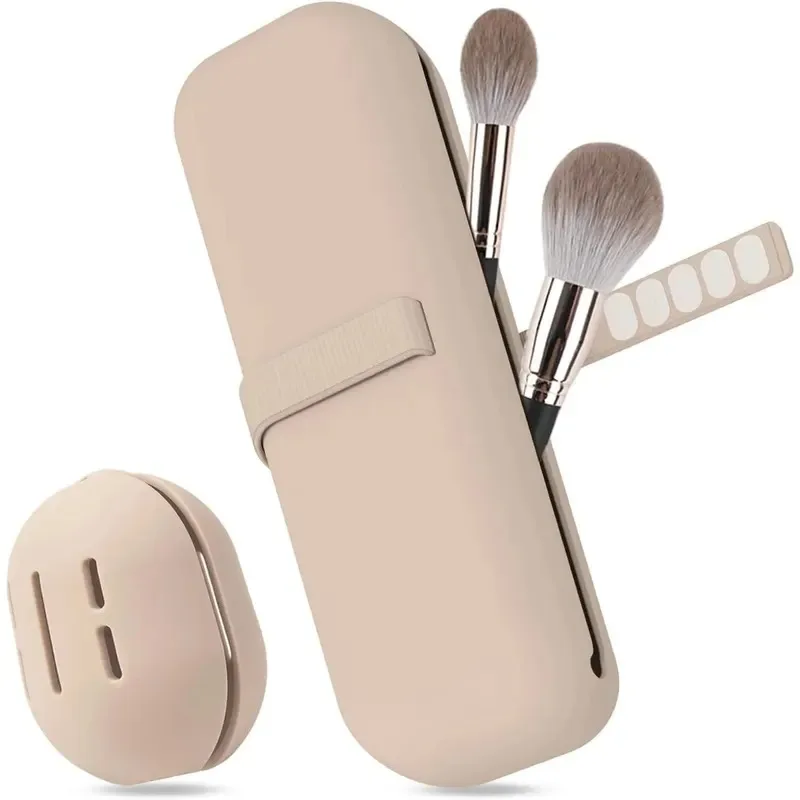 Soporte para brochas de maquillaje de viaje, bolsa para brochas cosméticas de silicona, estuche para esponja de maquillaje, herramientas de maquillaje portátiles impermeables para mujeres y niñas