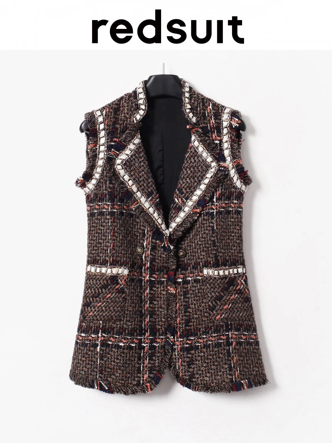 New Versatile coffee colored lapel double breasted vest suit, mid length Custom Size