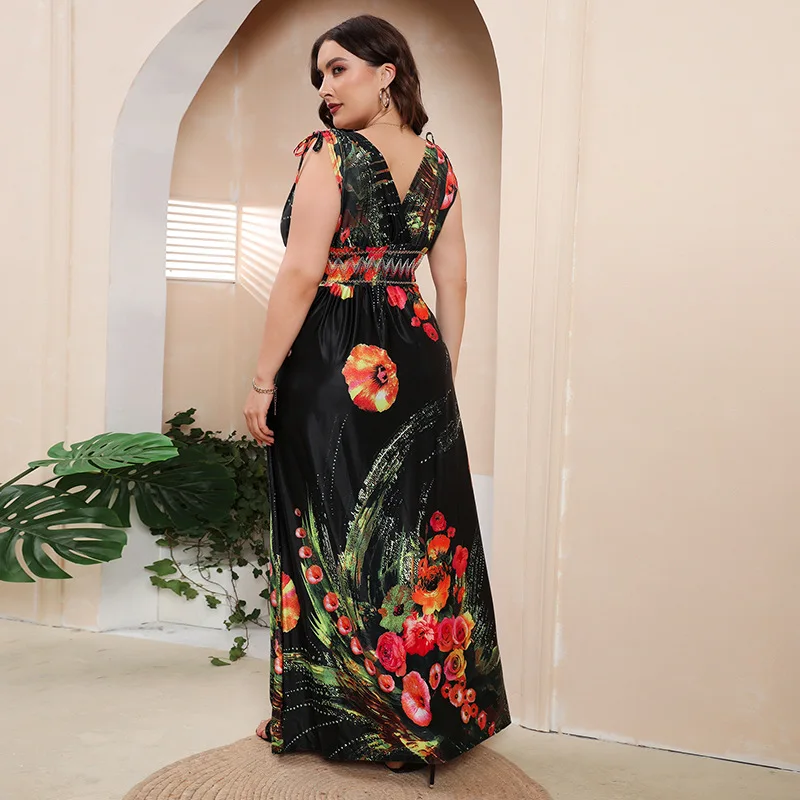 فستان شاطئ كبير الحجم، مثير، مطبوع عليه حرير الجليد، طراز بوهيمي، مرونة عالية