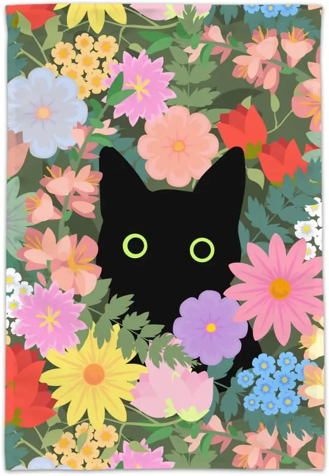 Black Cat Hiding in Spring Flowers Garden Yard Flag YYX