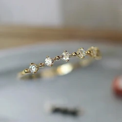Huitan Dazzling Small Cubic Zirconia Rings for Women Gold Color Minimalist Thin Band Temperament Finger-ring Statement Jewelry