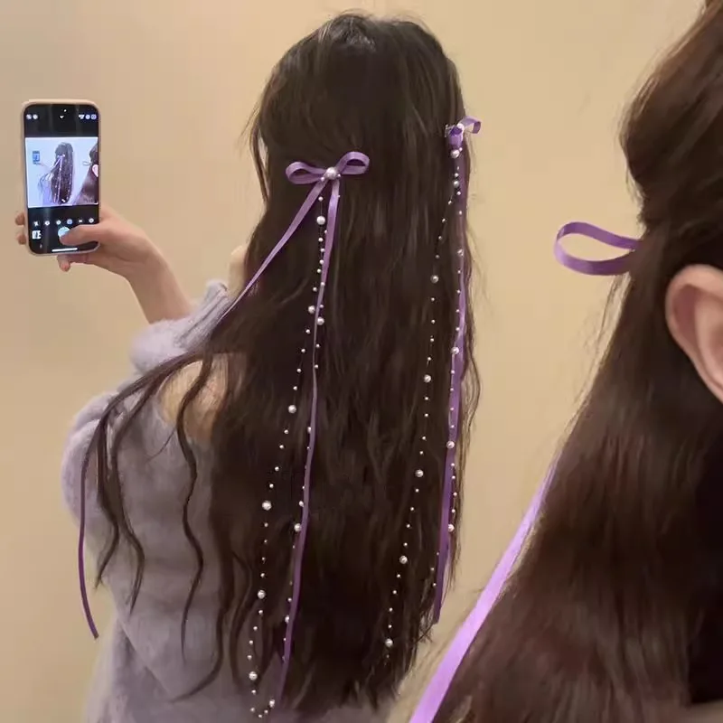 

2 Pcs Ladies' Hair Clips Set Korean Bow Ribbon Sweet Kawaii Lolita Cute Hair Pin Headwear High-quality Hair Accessories For Girl