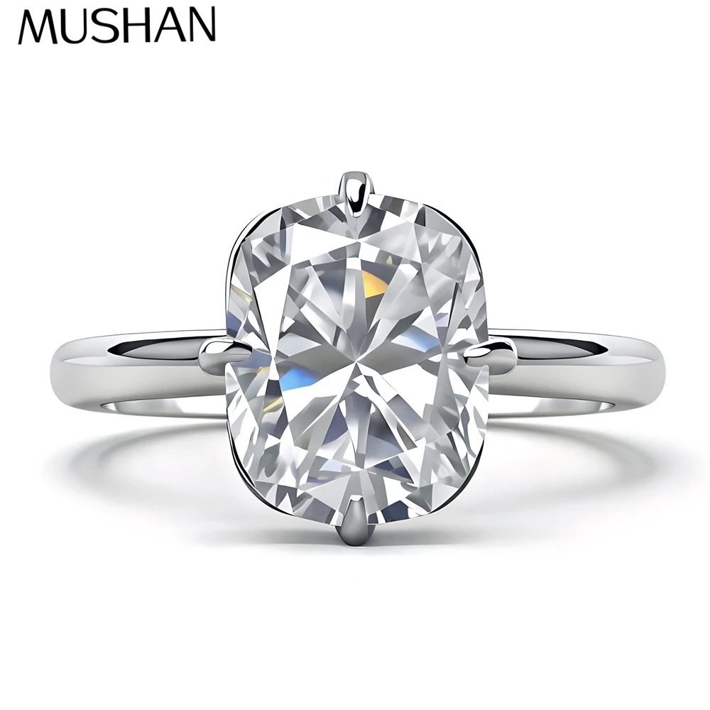 

MUSHAN Luxury Jewelry 925 Sterling Silver Ring Band 4 Carat Pillow Shape 8x10 Moissanite Diamond Rings Rhodium Plated Women Ring