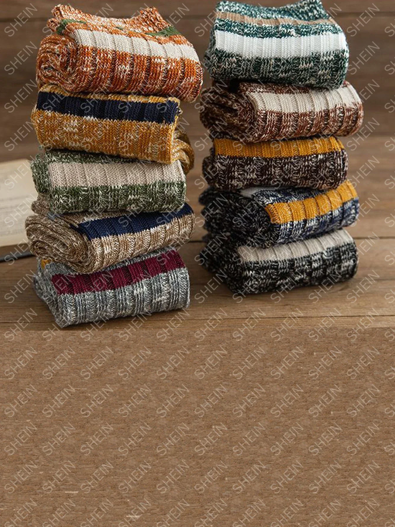 

10 Pairs of Solid Color Retro National Wind Tube Casual Double Needle Thick Line Mens Socks