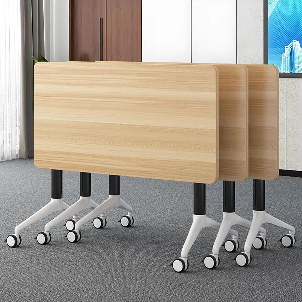 

Adjustable Height Conference Table with Locking Wheels, Metal Frame, Ideal for Office, Training, and Classroom Settings