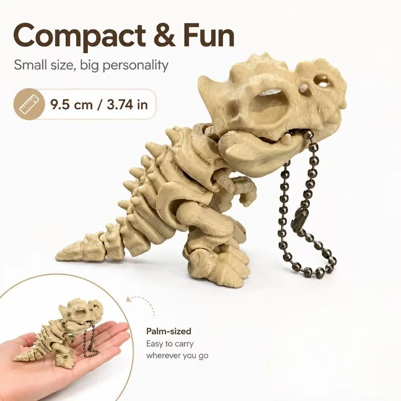 1~3PCS Rafford 3D Printed Tyrannosaurus Rex Skeleton Model – Rotatable Joints Decor & Fidget Toy Dinosaur Keychain, Holiday Gift