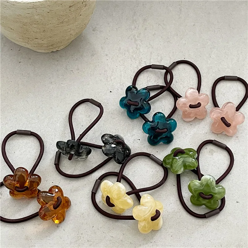 Texture ink texture acrylic flower hair ring fashion beaded hair rope ponytail hair band new style Headwear