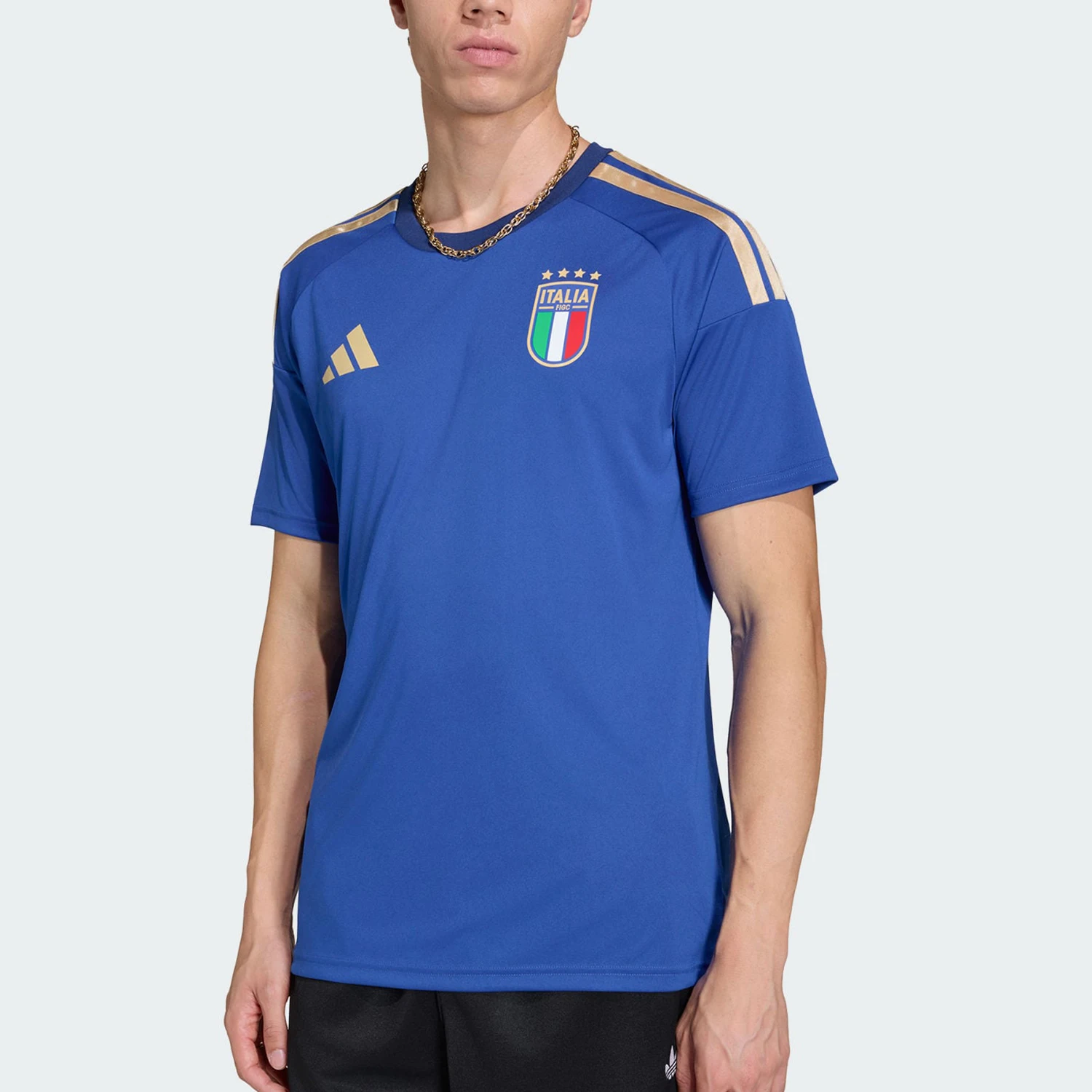 adidas-genuine-new-men's-blue-gold-football-sports-short-sleeved-shirt-jy7588