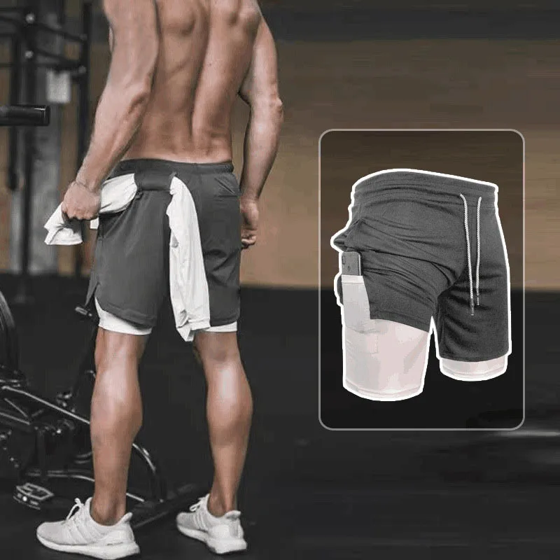 

Men's Double Layer Fitness Shorts Men's Fitness Gym Training 2 in 1 Sports Shorts Quick Dry Workout Jogging Double Layer Summer