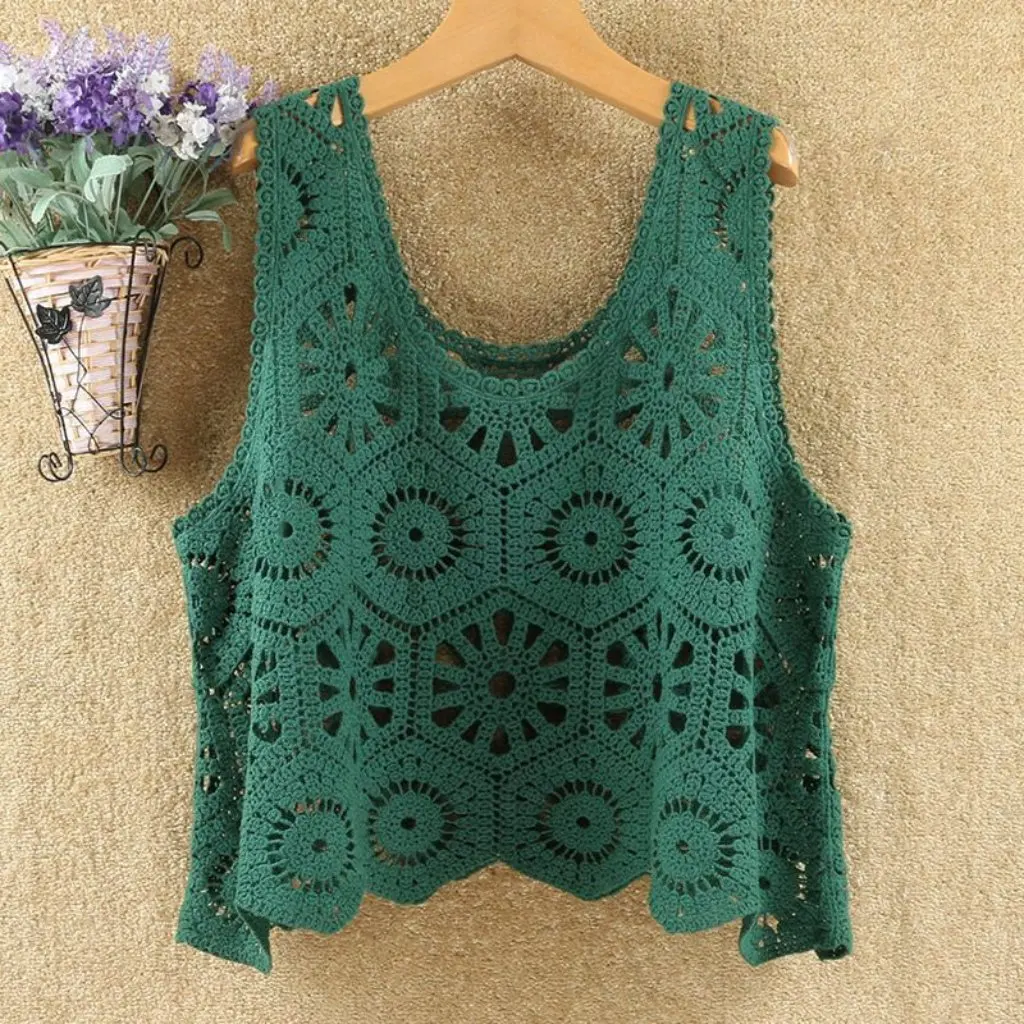 

Artistic Vintage Hollow Cotton Knitted Vest Women's Loose Slimming Crochet Top Fashionable Summer Wear