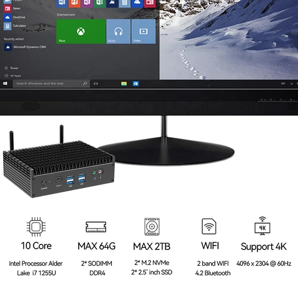 NEW Fanless Mini Gaming PC Barebone Industrial I3 I5 I7 Custom Win10 Linux fanless Computer HTPC Monitor TV Smallest Desktop