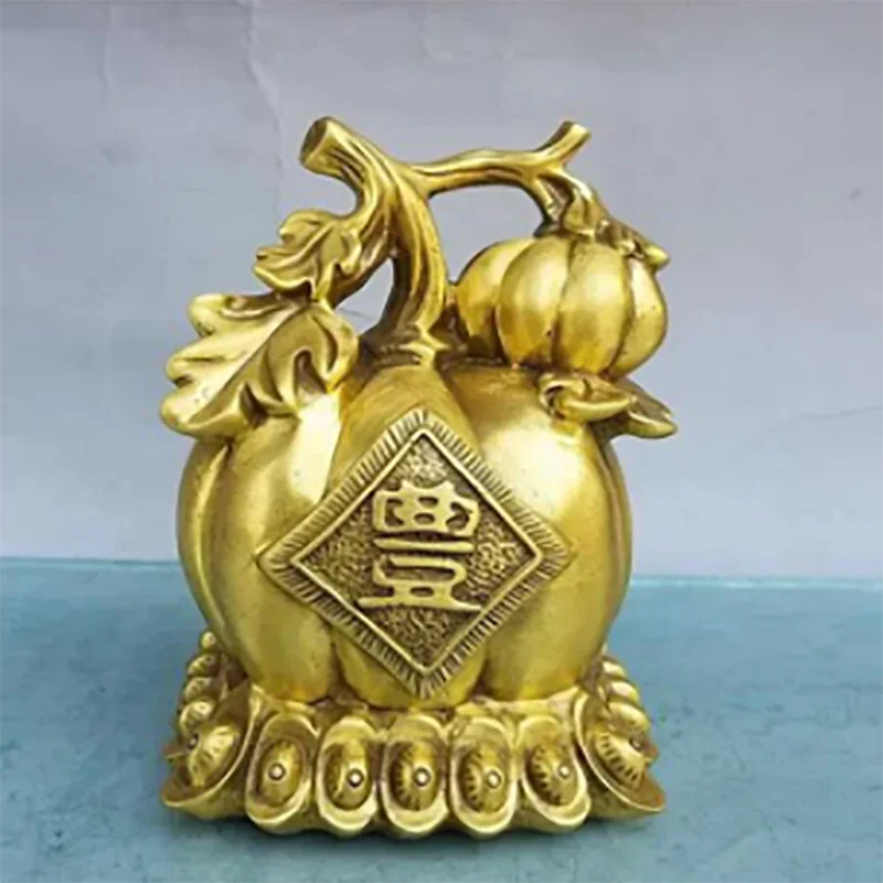 Tongyuanbao Fugua Zhaocai Nafu jubilant Harvest Year blessing long brass pumpkin living room study interior decoration