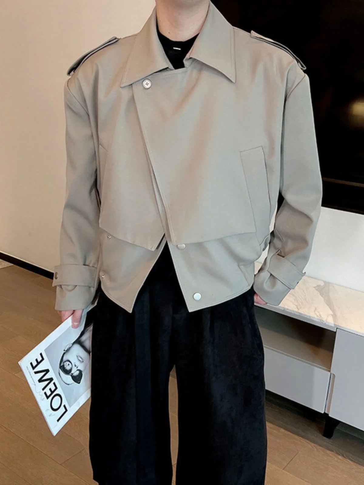 

Мужская куртка-двойка с двойным воротником в корейском стиле, весенняя новинка, молодежная, повседневная, для дома и улицы