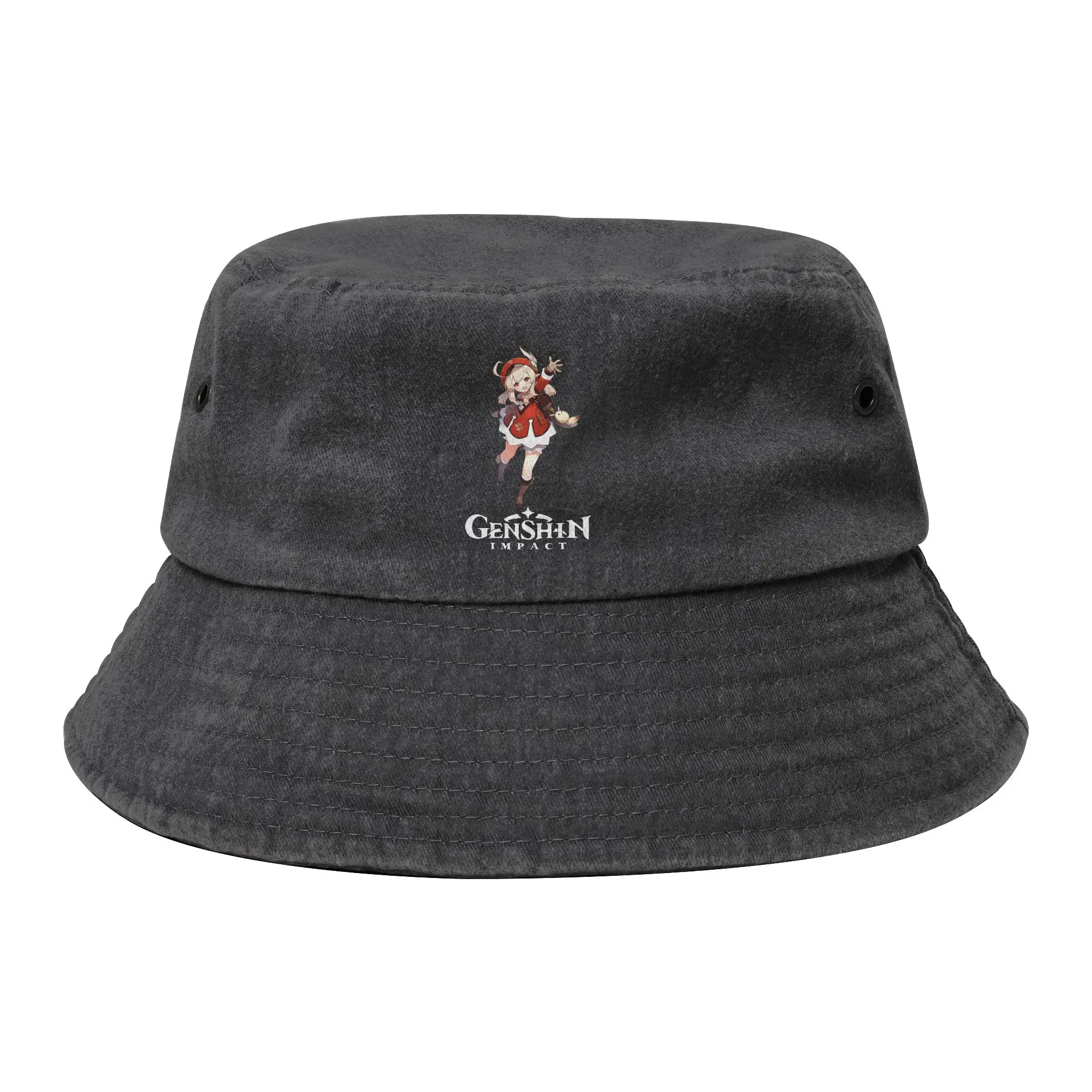 Vocation Klee Genshin Impact Bucket Hats Unisex Distressed Washed Sun Hat Anime Game Bob Hat Fishing Fisherman Caps