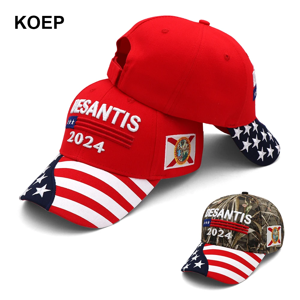 

New DESANTIS 2024 FLORIDA Cap USA Flag Baseball Caps Snapback President Hat 3D Embroidery Drop Shipping