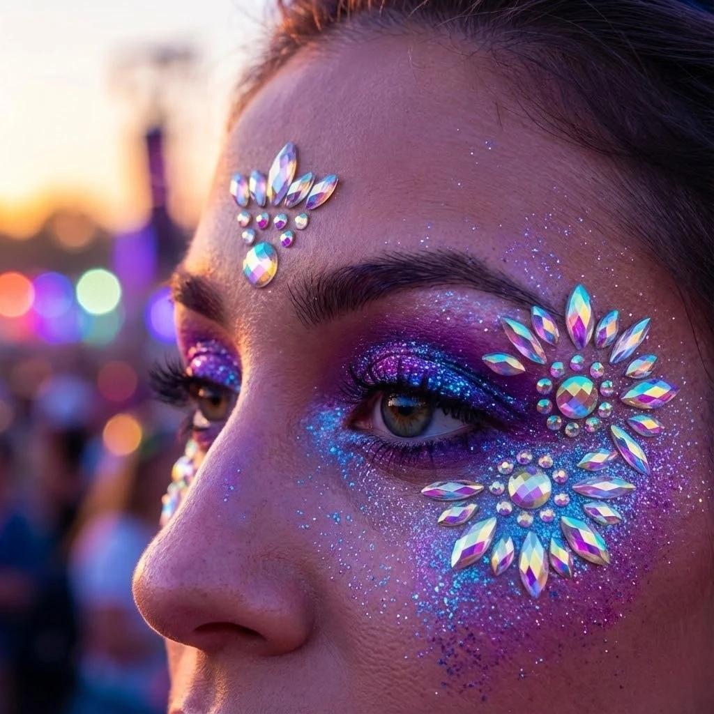 مهرجان الوجه جواهر حجر الراين ملصقات الهذيان حزب ماكياج العين الجسم الأحجار الكريمة الكريستال الوشم الذاتي لاصق الاكريليك النساء الملحقات