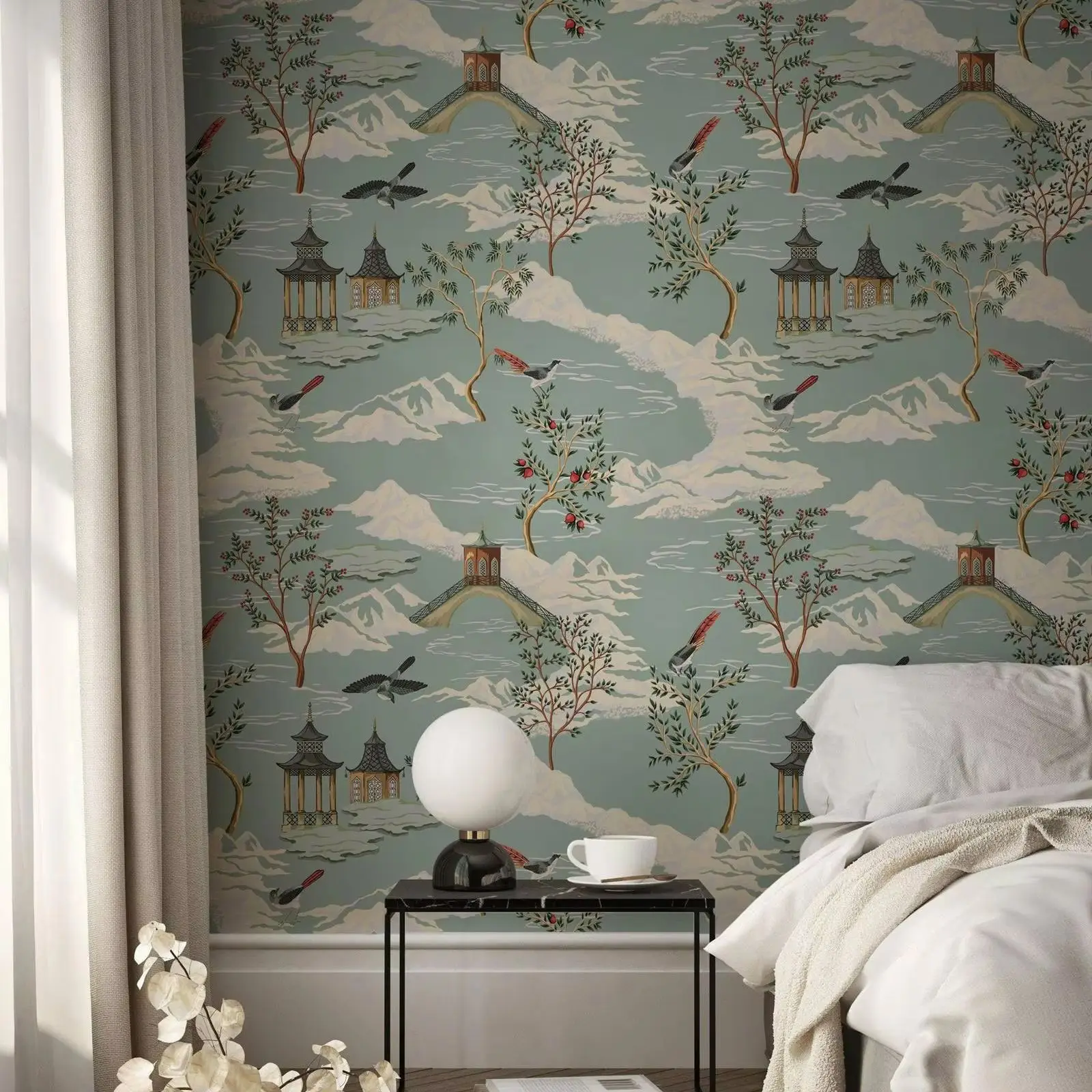 

Mystical Mountain Wallpaper, Pagoda Wall Mural For Home Decor, Oriental Serenity Peel and Stick Wall Paper Roll,Chinese Wall Art