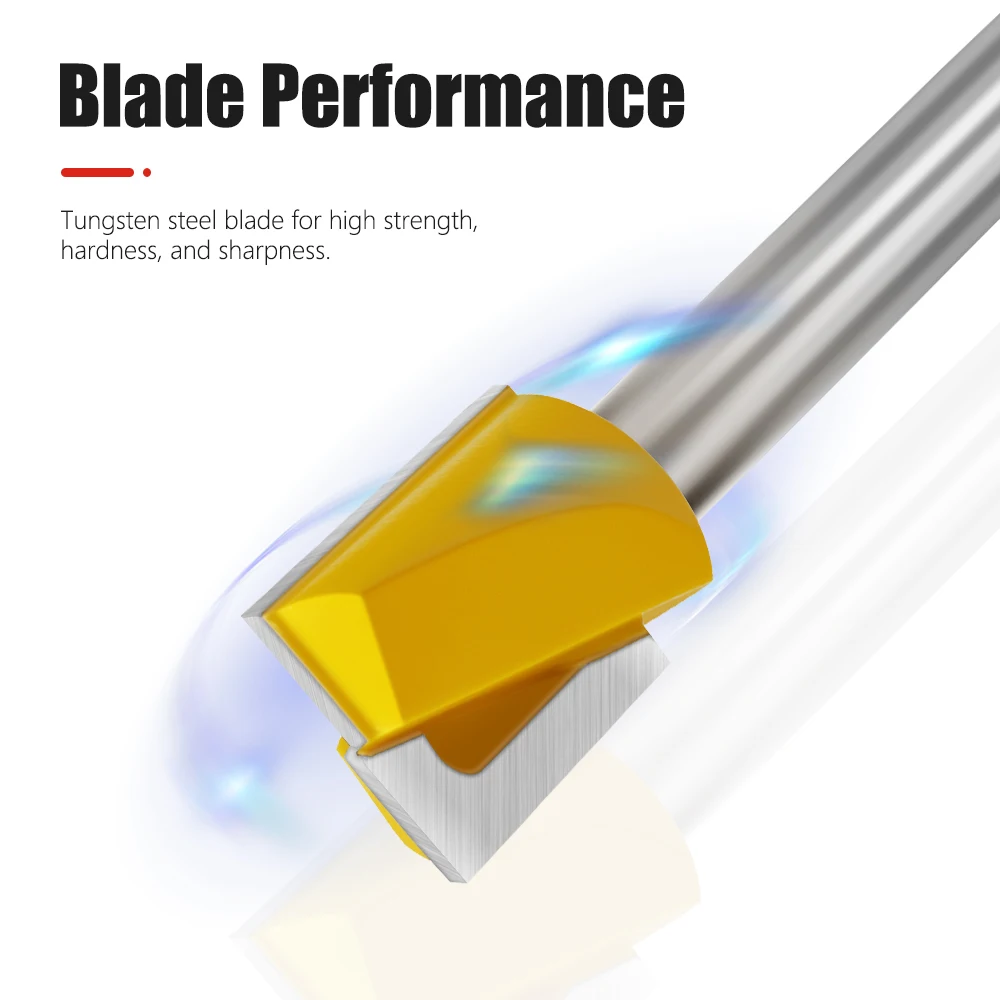 AURWOF 12mm Shank Extended Router Bit, Yellow Bottom Cleaner & Surface Planing Tool For Wood Milling, Dia. 16-36mm