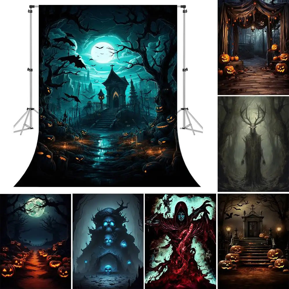 

Bonvvie Halloween Backdrop Tombstone Castle Pumpkin Horror Night Moon Baby Photography Background For Photo Studio Props