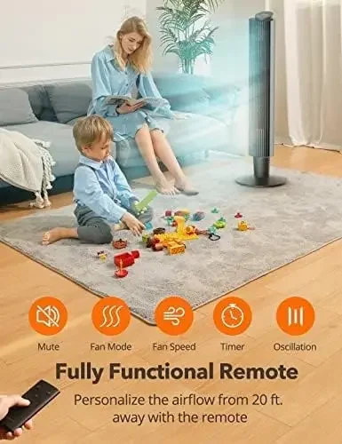 Башенный вентилятор с пультом дистанционного управления, 90 °   Осциллирующий тихий охлаждающий вентилятор, 42 или 36 дюймов, регулируемая по высоте, 5 скоростей, режим сна, 12 часов