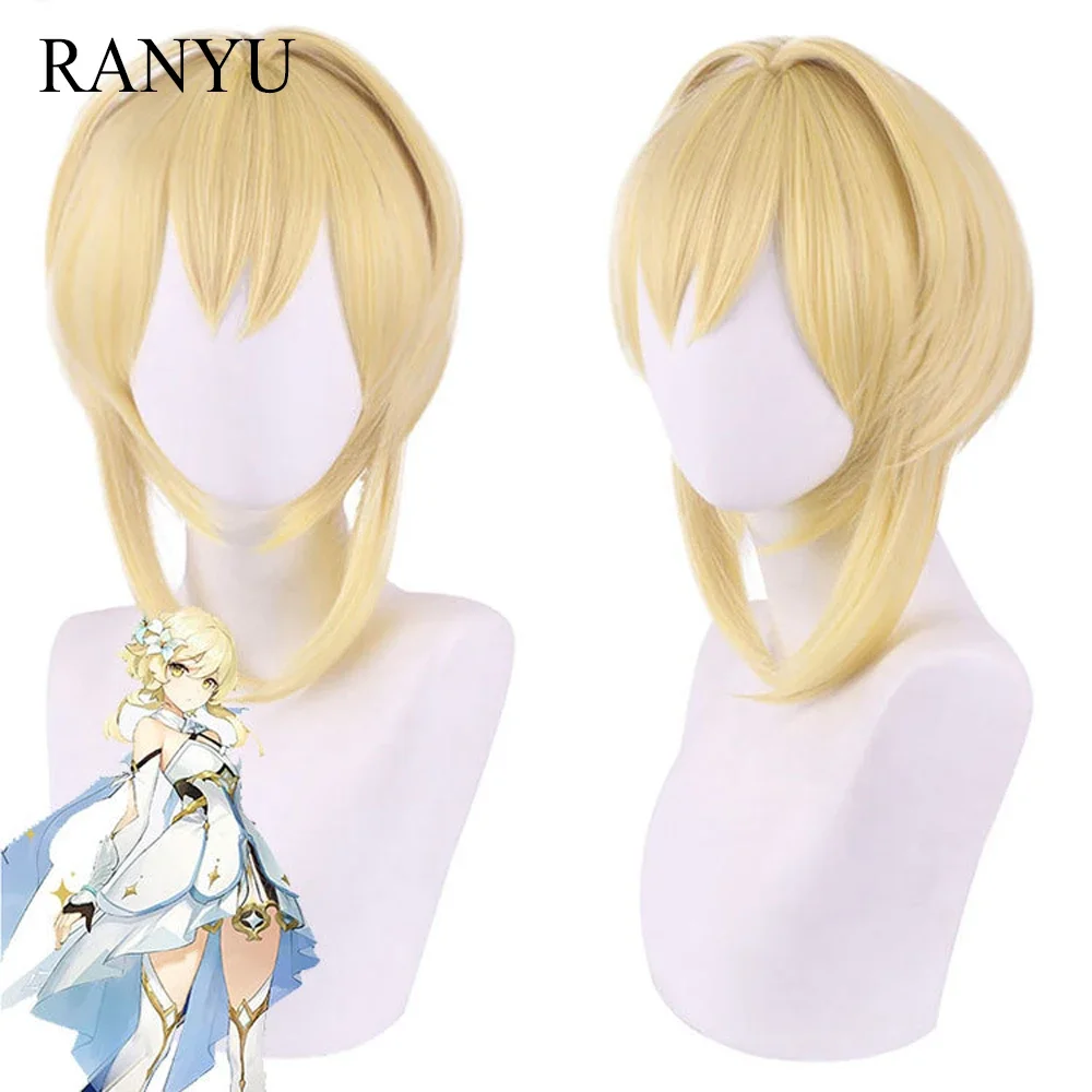 

RANYU Genshin Impact Lumine Wig Synthetic Short Straight Blonde Yellow Game Cosplay Hair Heat Resistant Wig For Party