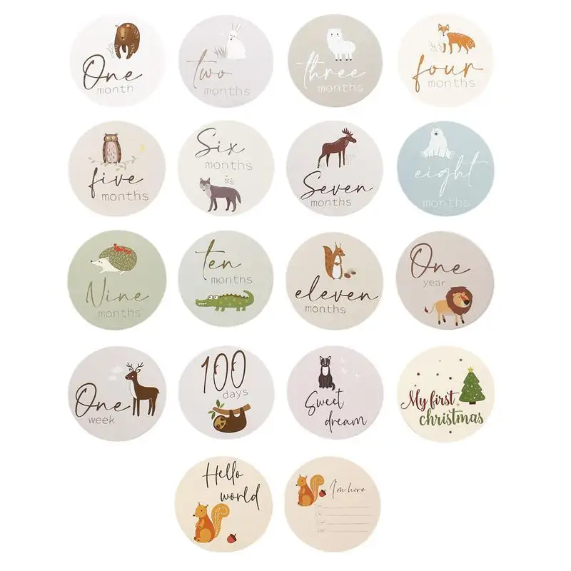 การ์ดเหตุการณ์สําคัญของทารกแรกเกิดพร้อมการออกแบบสัตว์ - อุปกรณ์ประกอบฉากภาพถ่ายน่ารักสําหรับการติดตามการเจริญเติบโตรายเดือนและถ่ายภาพวันเกิด