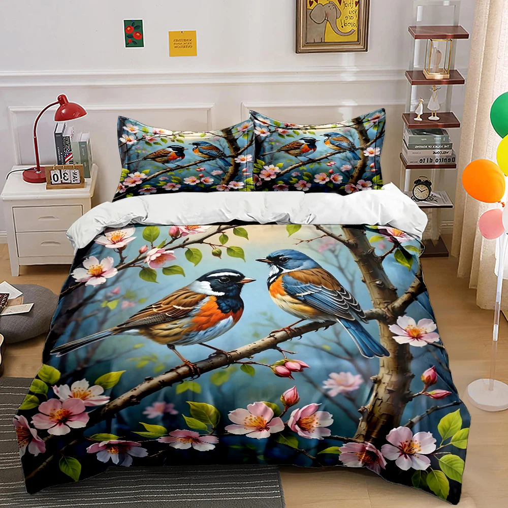 Two birds on blooming tree Print Soft Comfortable Duvet Cover Bedding Set Included 1*Duvet Cover  2*Pillowcases Luxury gifts