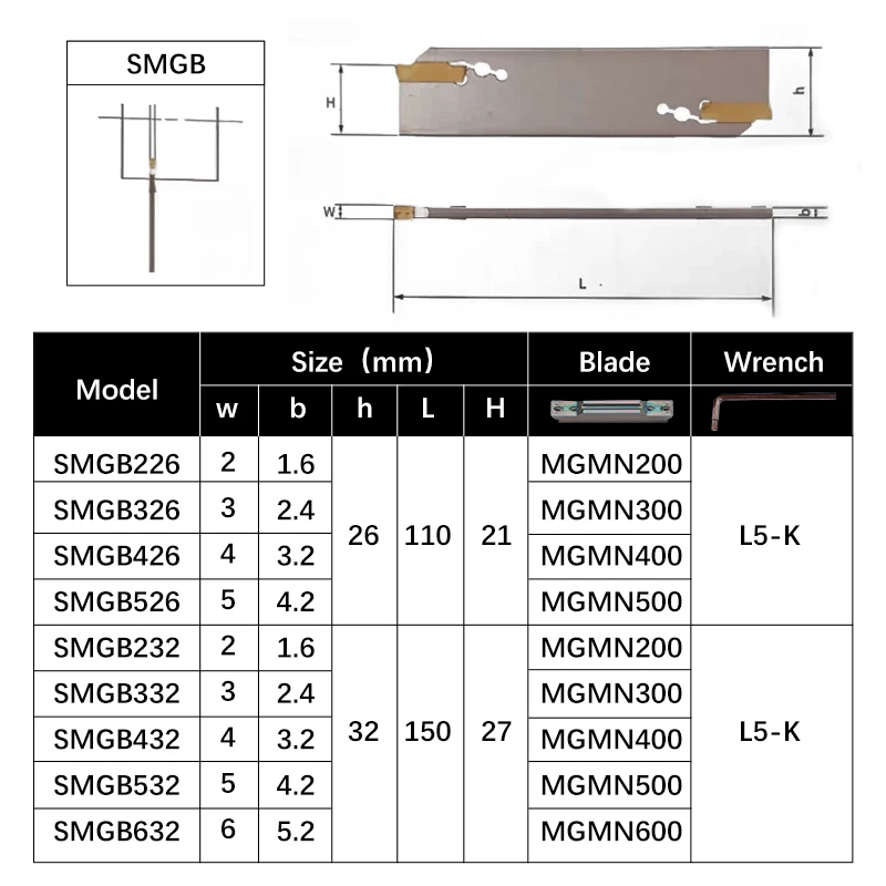 White high quality spring steel SMGB26 SMGB32 Double-ended grooving cutter plate with SMBB holder For MGMN/MGGN series inserts