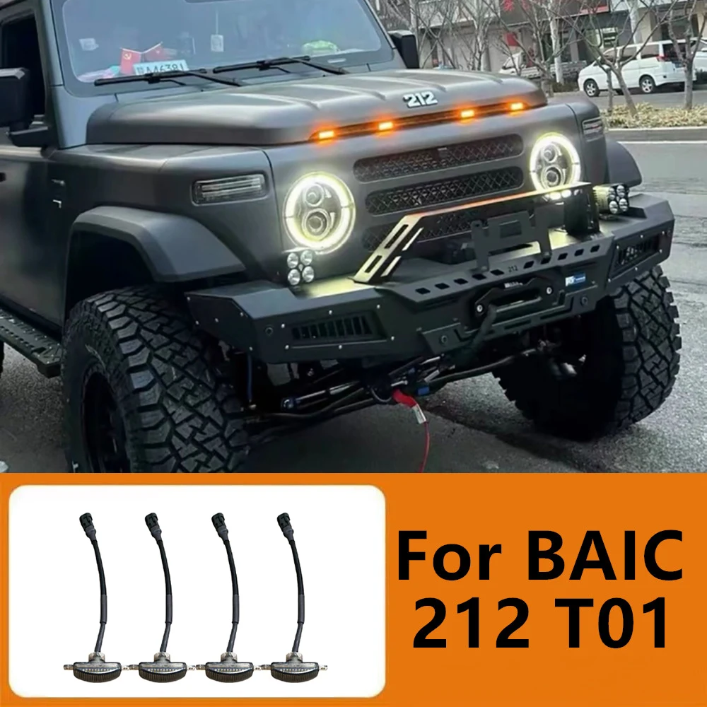 Modified Car Grille Lights Fit for BAIC Beijing 212 T01 2024 2025 2026 One-drag Four-center Net Small Yellow Light Accessories
