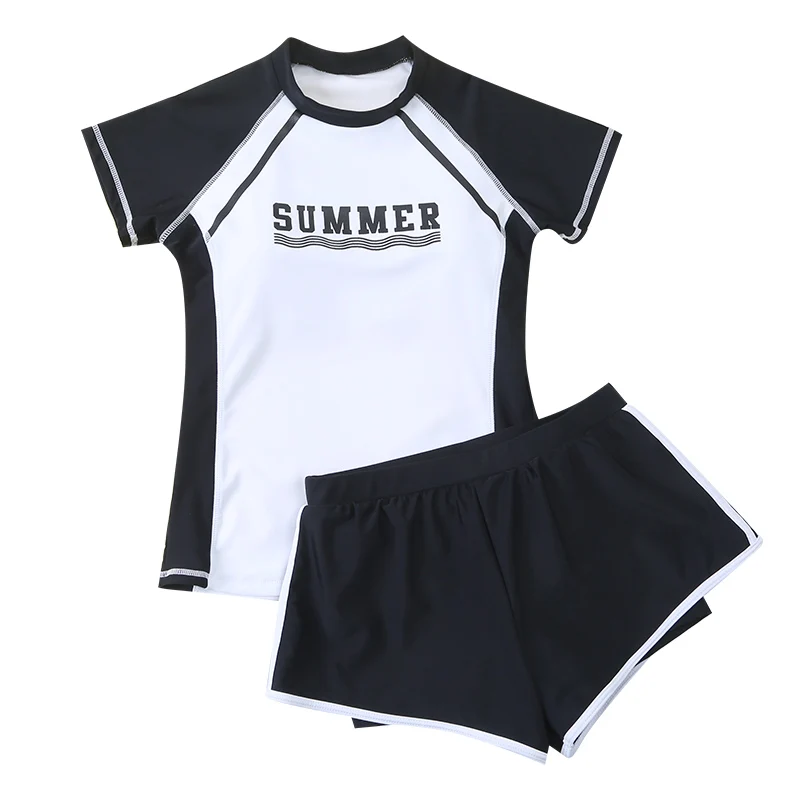 

Two Piece Girls Swimsuits Letter Printing Swimwear Teenagers Big Girls Surfing Costume Swim Suit Kids Rashguard Short Sleevs