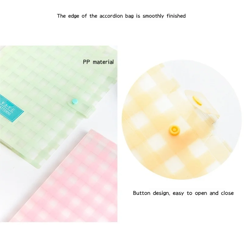 New Pp Pink Grids File Folders Multi-Layer Waterproof Button Document Organizer Cute 4pcs A4 Organ Bags Back To School