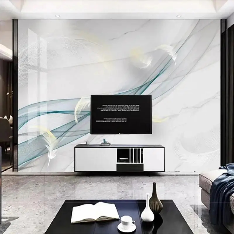 Custom Modern 3D Light Luxury Marble Smoke Feather Background Wall Mural Wallpaper For Bedroom Walls Papel De Parede Home Décor