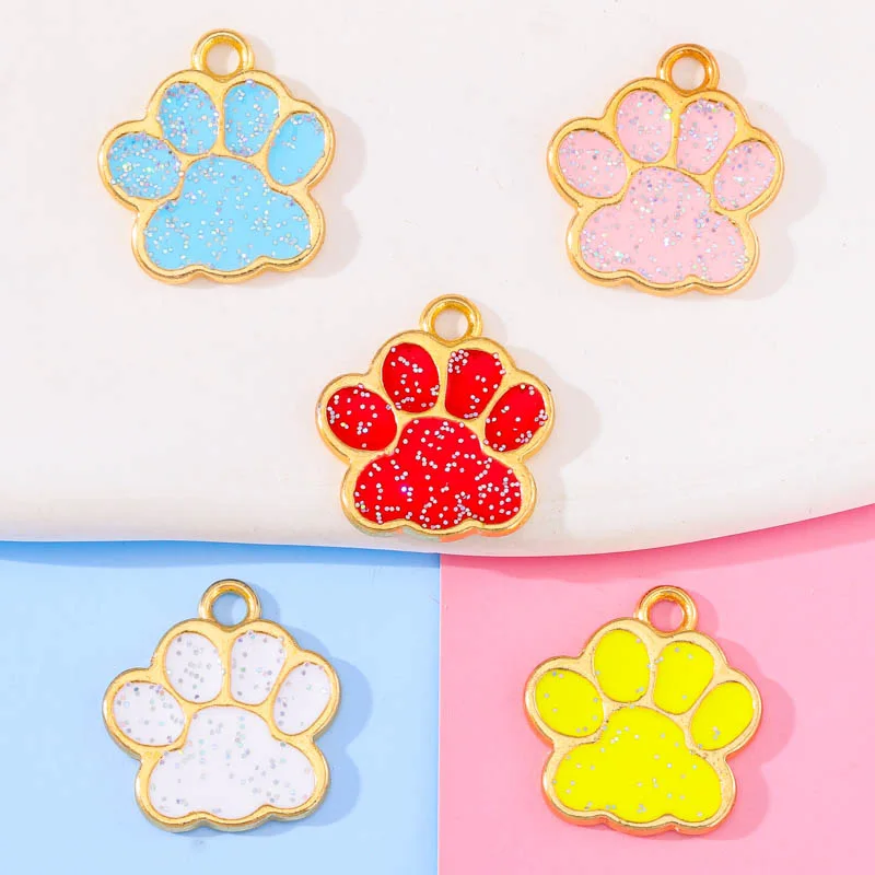 20Pcs 16*17mm Multiple Colors Alloy Metal Drop Oil Dog Cat Bear Paw Shining Charms Animal Pendant For DIY Bracelet Charm Jewelry