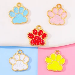 20Pcs 16*17mm Multiple Colors Alloy Metal Drop Oil Dog Cat Bear Paw Shining Charms Animal Pendant For DIY Bracelet Charm Jewelry