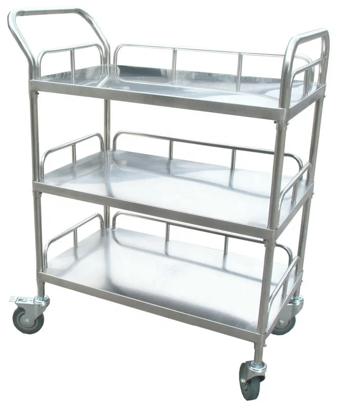 Medical S.S Rolling Cart Trolley Storage Cabinet Nursing Surgical Instruments Three-layer Stainless Steel Patient Trolley Cart