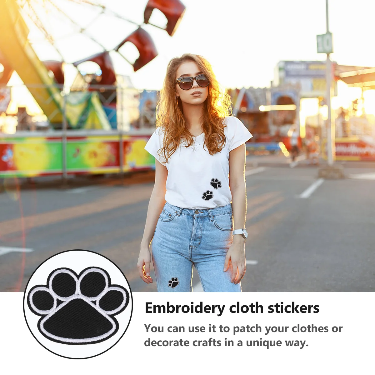 

20Pcs Self-Adhesive Backing Fabric Patches Dog Paw Design Iron-on Embroidered Appliques for Clothing Bags Hats Repair Decorative