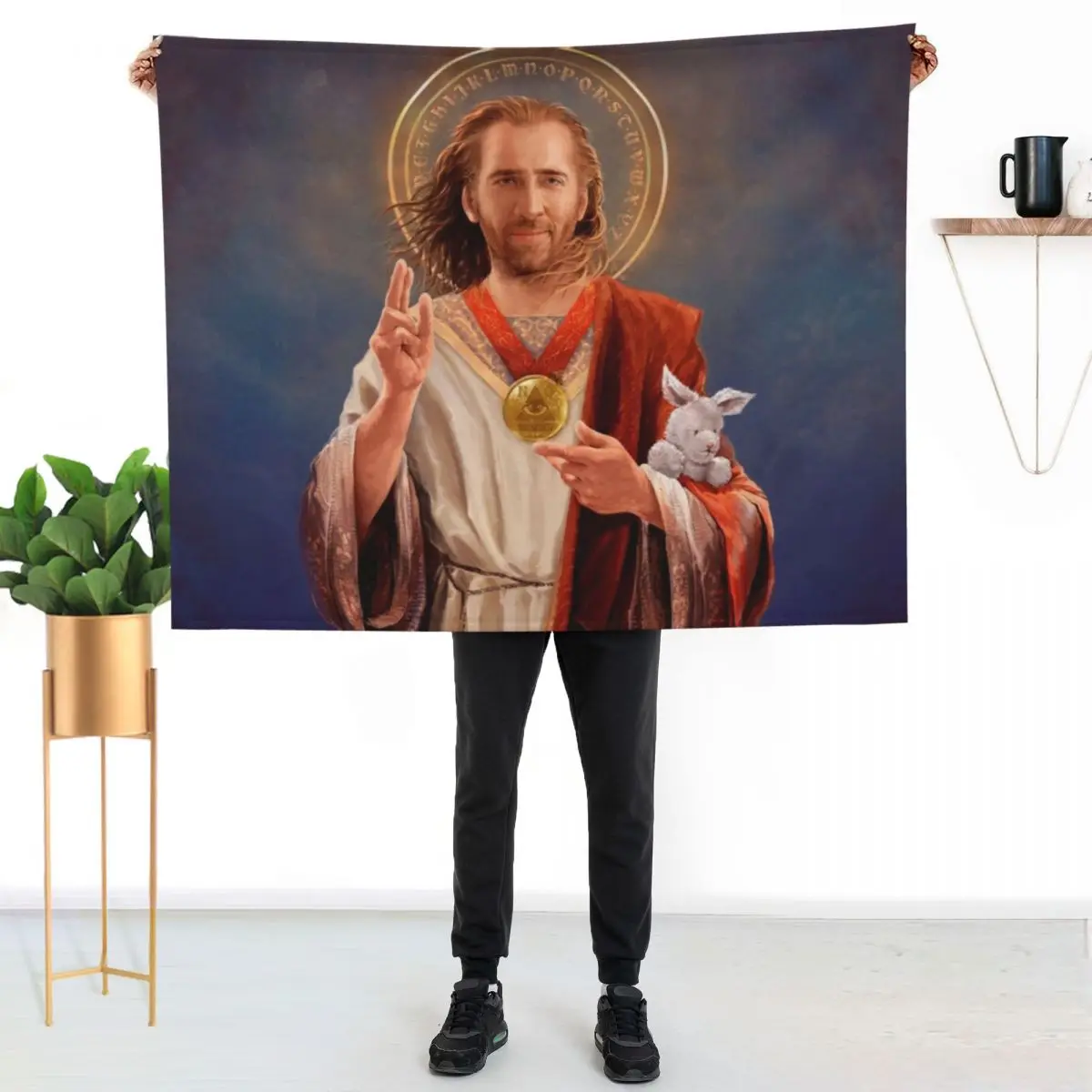 Nicolas Cage Saint Nicolas of Cage - Nic Cage Original Religious Painting Throw Blanket